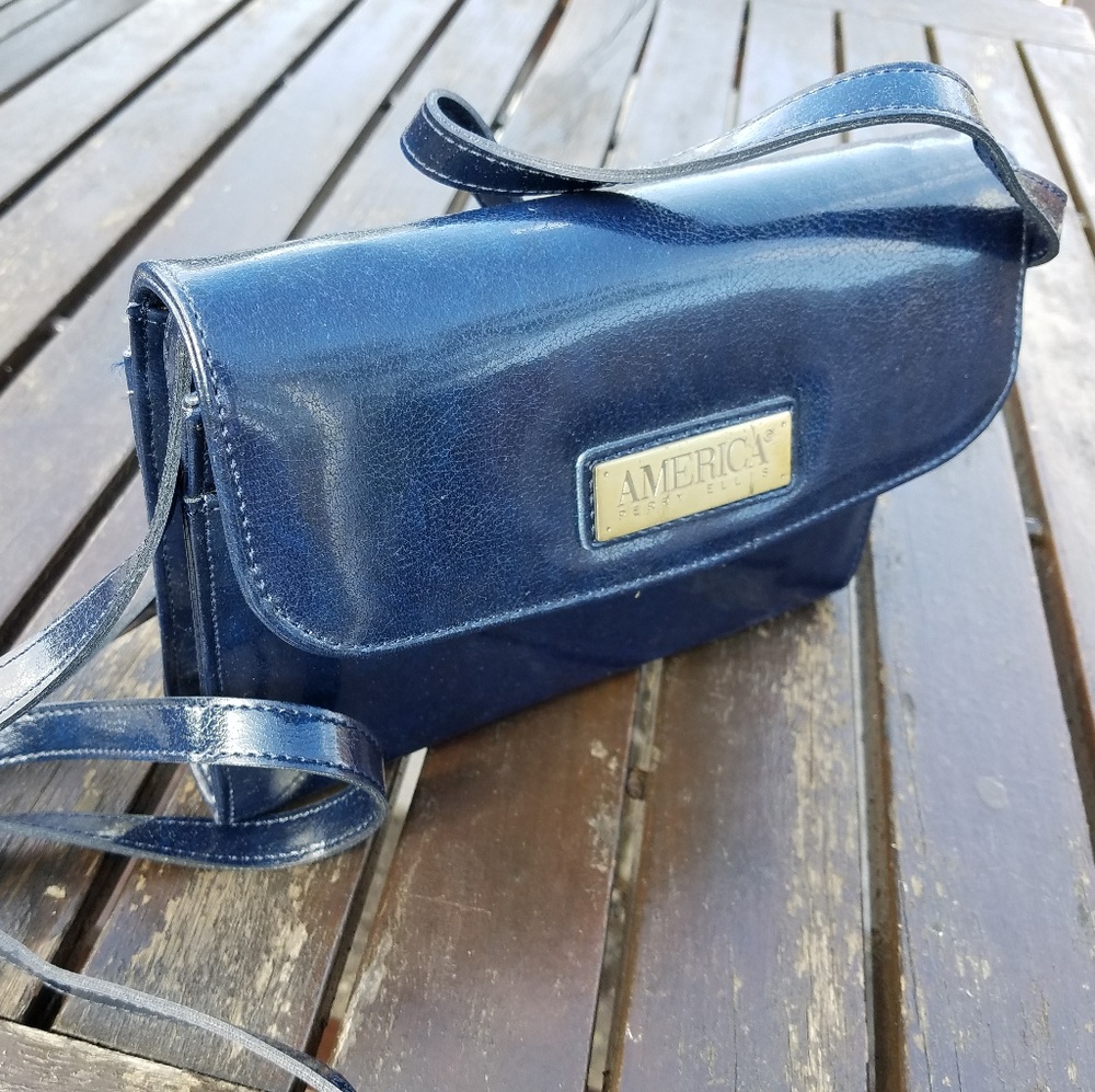 Vintage Perry Ellis Blue Patent Convertible Crossbody Bag